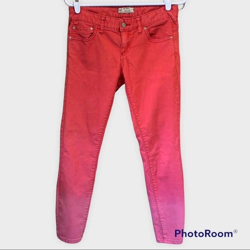 Women's Free People Hombre Skinny Jeans Pants Sz 26. Coral Pink 61855-1651 5125
